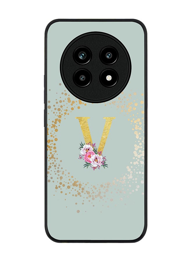 For Realme 13 Pro / 13 Pro+ Case,Slim fit Camera Protection, Shockproof Thin Phone cover  - Custom Monogram Floral - V  (Light Grey )